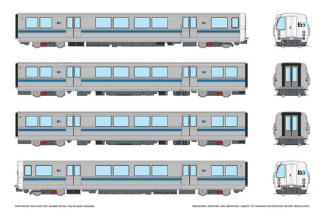 BART Legacy C-B-B-C Train-Only Set - Standard DC -- Bay Area Rapid Transit (silver, blue, white)