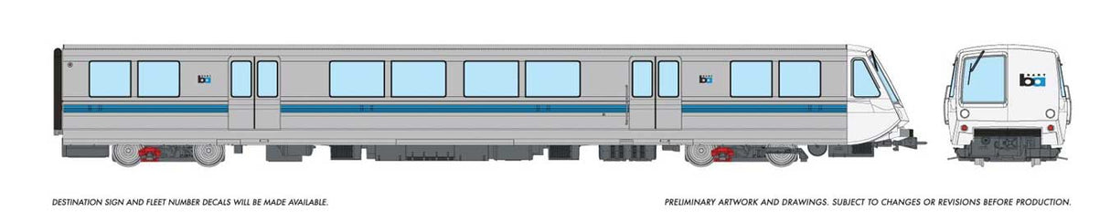BART Legacy A End Car - Standard DC -- Bay Area Rapid Transit (silver, blue, white)