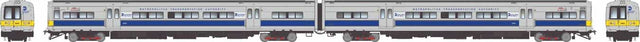 Budd M3 Electric 2-Railcar Set - Standard DC -- Long Island/MTA #9869, 9870 (silver, blue stripe, yellow ends)