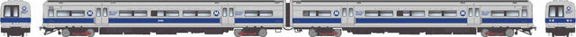 Budd M3A Electric 2-Railcar Set - Standard DC -- Metro-North Commuter Railroad MNCR#8012, 8013 (blue stripe scheme, silver, b