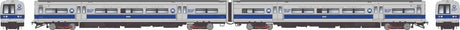 Budd M3A Electric with Headlight 2-Railcar Set - Standard DC -- Metro-North Commuter Railroad MNCR#8046, 8047 (blue stripe scheme, silver, b
