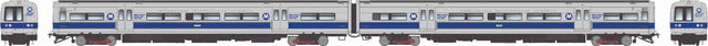 Budd M3A Electric with Headlight 2-Railcar Set - Standard DC -- Metro-North Commuter Railroad MNCR#8066, 8067 (blue stripe scheme, silver, b