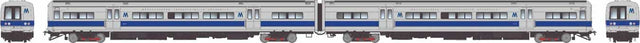 Budd M3 Electric 2-Railcar Set - Sound and DCC -- Long Island/MTA #9837, 9838 (blue stripe scheme, silver, blue)