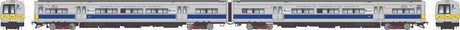 Budd M3 Electric 2-Railcar Set - Sound and DCC -- Long Island/MTA #9875, 9876 (silver, no stripe, yellow ends)