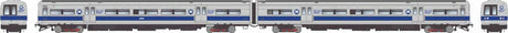 Budd M3A Electric 2-Railcar Set - Sound and DCC -- Metro-North Commuter Railroad MNCR#8012, 8013 (blue stripe scheme, silver, b
