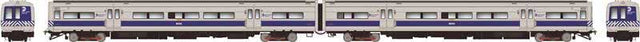 Budd M3A Electric with Headlight 2-Railcar Set - Sound and DCC -- Metro-North Commuter Railroad MNCR#8006, 8007 (blue stripe scheme, silver, b