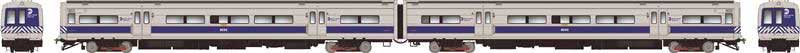 Budd M3A Electric with Headlight 2-Railcar Set - Sound and DCC -- Metro-North Commuter Railroad MNCR#8062, 8063 (blue stripe scheme, silver, b
