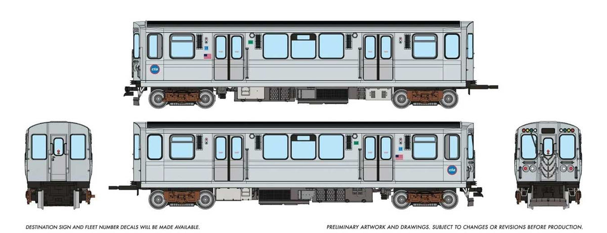 Budd 2600 Series L 2-Car Pair - Unpowered -- Chicago Transit Authority CTA #3091, 3092 (stainless, Circle Logo)