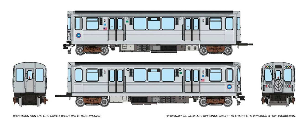 Budd 2600 Series L 2-Car Pair - Sound and DCC -- Chicago Transit Authority CTA #2745, 2746 (stainless, Circle Logo)