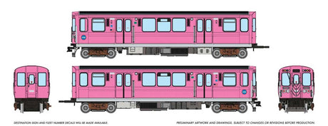 Budd 2600 Series L 2-Car Pair - Sound and DCC -- Chicago Transit Authority CTA #3007, 3008 (Pink Line Promo, pink)