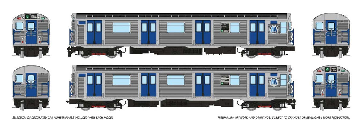 Budd R32 Brightliner  Subway 2-Car Set - Unpowered -- New York City Transit Authority NYCTA (stainless, M Logo, G Queens Bl/Crosst