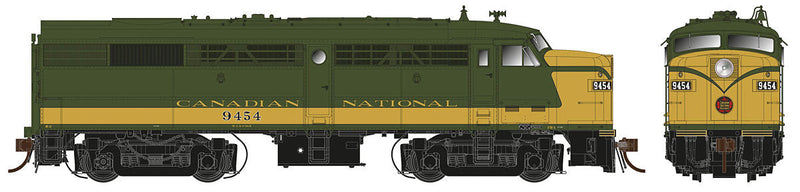 MLW FA-2 w/LokSound & DCC -- Canadian National #9454 (As-Delivered, green, yellow, Full Maple Leaf Nose L