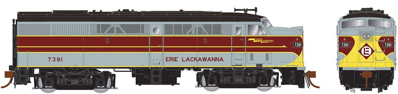 Alco-MLW FA-2 Phase Ia - LokSound and DCC -- Erie Lackawanna 7391 (gray, maroon, yellow, maroon Roadname)