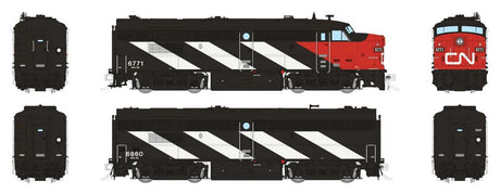 MLW FPA-4, FPB-4 Set - Sound and DCC -- Canadian National #6771, #6860 (Stripes, black, white, red, Noodle Logo)