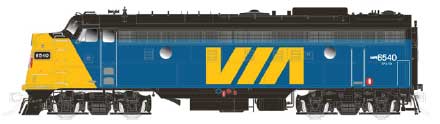 GMDD FP9A - LokSound and DCC - True North -- VIA Rail Canada 6540 (Early blue, yellow, black, Slanted Nose Color)