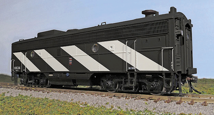 GMD F9B Class GPB-17e w/48" Fans - Standard DC -- Canadian National No Number (1961 Noodle Scheme, black, white Stripes)