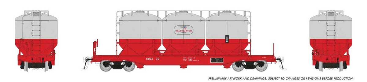 Halliburton Pneumatic Covered Cement Hopper 6-Pack - Ready to Run -- Halliburton (1970s Scheme, gray, red)