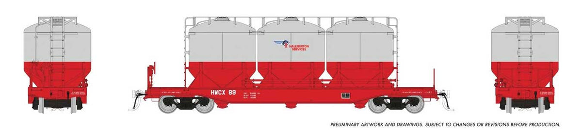 Halliburton Pneumatic Covered Cement Hopper 6-Pack - Ready to Run -- Halliburton (1980s Scheme, gray, red)
