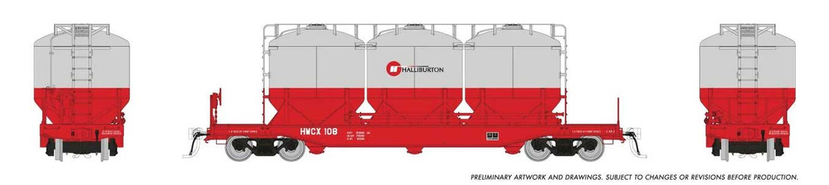 Halliburton Pneumatic Covered Cement Hopper 6-Pack - Ready to Run -- Halliburton (1990s Scheme, gray, red)