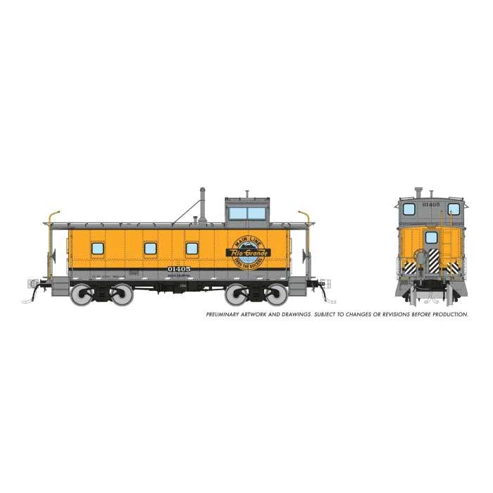 D&RGW End-Cupola Steel Caboose Postwar Modifications - Ready to Run -- Denver & Rio Grande Western #01405 (Single Stripe, Aspen Gold, silver, black