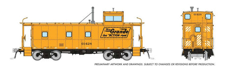 D&RGW End-Cupola Steel Caboose Postwar Modifications - Ready to Run -- Denver & Rio Grande Western #01456 (Aspen Gold, black, Action Road Logo)