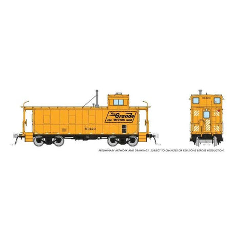 D&RGW End-Cupola Steel Caboose Late Modifications - Ready to Run -- Denver & Rio Grande Western #01465 (Aspen Gold, black, Action Road Logo)