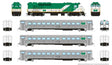 GP40TC, Cab Car & 2 Coach Train-Only Set - Standard DC -- GO Transit Early Green Set #2 (Loco: 9806 Cab: 9855 Coaches: 9933 9968)