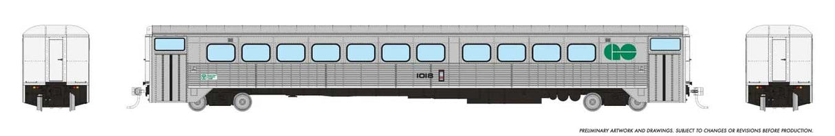 Hawker Siddeley Commuter Coach - Ready to Run -- GO Transit #1018 (Late, stainless, green, white)