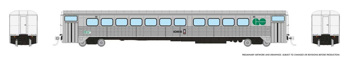 Hawker Siddeley Commuter Coach - Ready to Run -- GO Transit #1065 (Late, stainless, green, white)