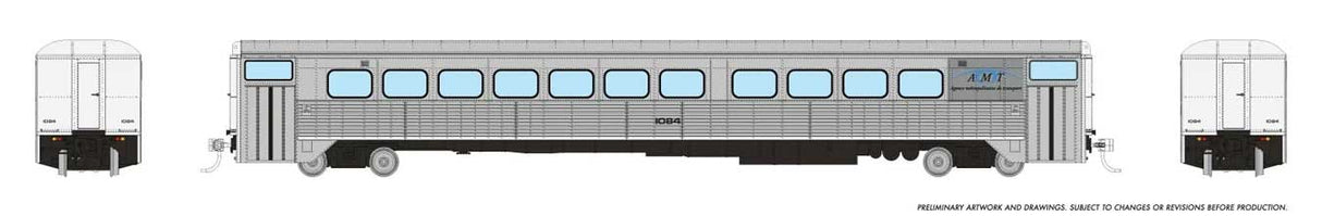 Hawker Siddeley Commuter Coach - Ready to Run -- AMT Montreal #1084 (stainless, blue, black)