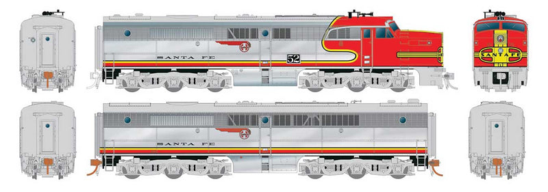 Alco PA1 - PB1 Set - Standard DC -- Santa Fe 59L, 59A (Warbonnet, silver, red)