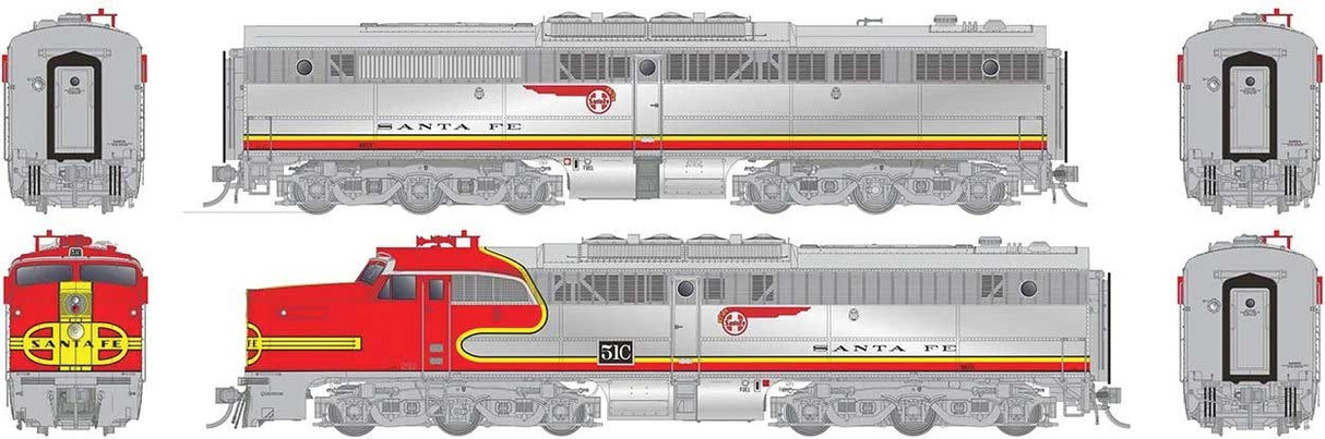 Alco PA1 - PB1 Set - Sound and DCC -- Santa Fe #51A, 51C (Repowered, Warbonnet, silver, red)