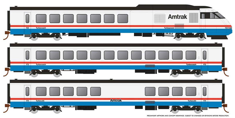 RTL Turboliner 5-Unit Train - Sound and DCC -- Amtrak #152, 173, 174, 175, 153 (Set #2, Phase III Late; white, red, blue)
