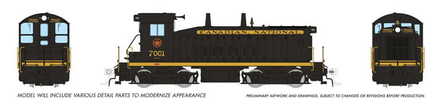 EMD SW9 - Standard DC -- Canadian National #7005 (Post-1954, black, yellow, Leaf Logo)