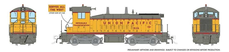 EMD SW9 - ESU LokSound and DCC -- Union Pacific #1826 (As-Delivered, Armour Yellow, gray, red, Slogan)