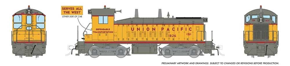 EMD SW9 - ESU LokSound and DCC -- Union Pacific #1846 (As-Delivered, Armour Yellow, gray, red, Slogan)