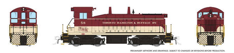 EMD SW9 - Standard DC -- Toronto, Hamilton & Buffalo #58 (maroon, cream, yellow)