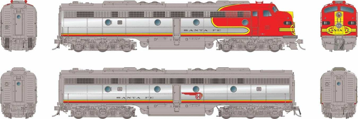 EMD E8 A-B Set - Standard DC -- Santa Fe #81L, 81A (Warbonnet, silver, red)