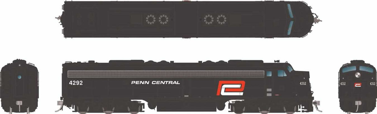 EMD E8A - Standard DC -- Penn Central #4312 (black, white, Red P)