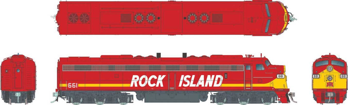 Modernized EMD E8A w/HEP - Standard DC -- Rock Island #660 (red, yellow, white, Billboard Lettering)