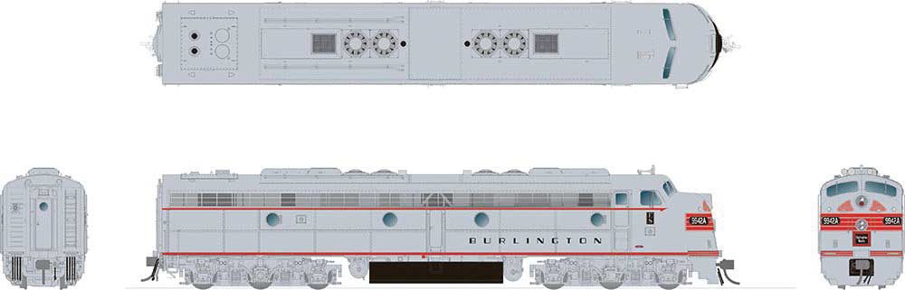 EMD E8A - Sound and DCC -- Chicago, Burlington & Quincy #9945A (silver, red)