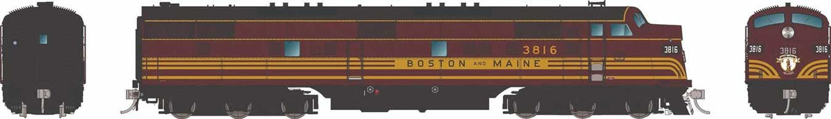 EMD E7A - Standard DC -- Boston & Maine #3816 (maroon, Harvest Gold)