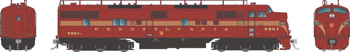 EMD E7A - Standard DC -- Pennsylvania Railroad #5873 (5-Stripe, Tuscan, gold)