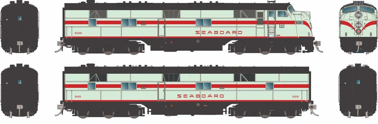 EMD E7A - E7B Set - Standard DC -- Seaboard Air Line #3027, 3105 (mint green, red, black)