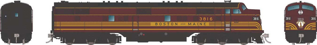 EMD E7A - Sound and DCC -- Boston & Maine #3817 (maroon, Harvest Gold)