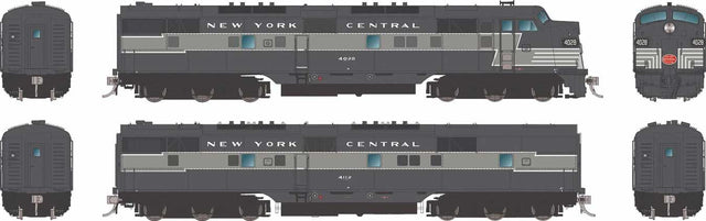 EMD E7A - E7B Set - Sound and DCC -- New York Central #4014, 4100 (Lightning Stripe, 2-Tone Gray)