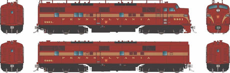 EMD E7A - E7B Set - Sound and DCC -- Pennsylvania Railroad #5879, 5840B (5-Stripe, Tuscan, gold)