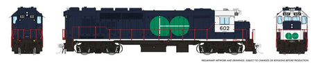 GP40TC - Standard DC -- GO Transit #602 (Early dark blue, white, green)