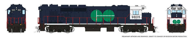 GP40TC - Standard DC -- GO Transit #9805 (Early dark blue, white, green)
