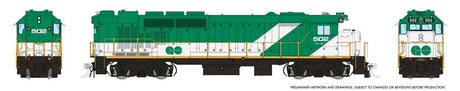 GP40TC - Standard DC -- GO Transit #502 (green, white, Early Lettering Font)